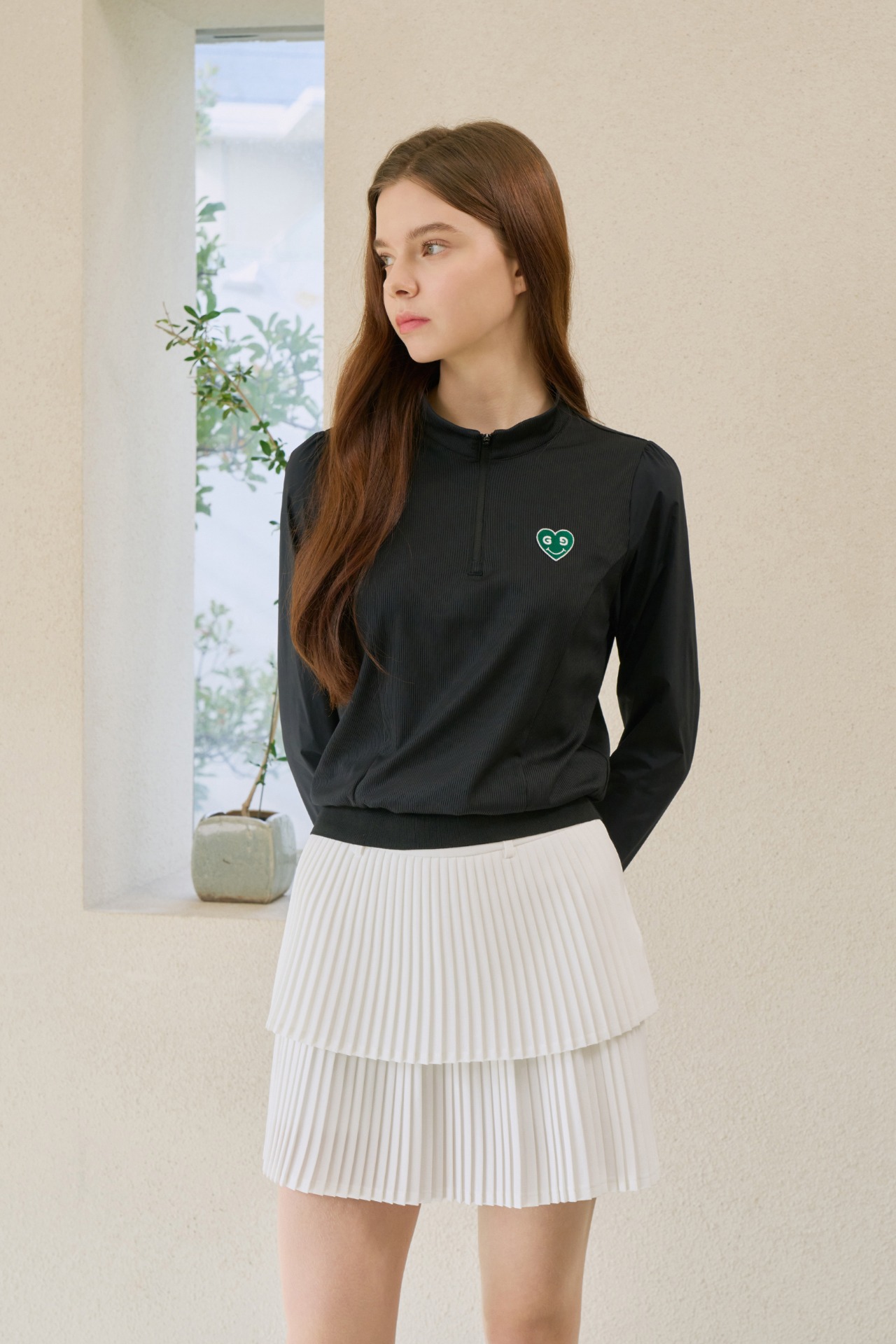 GOXO ゴーエックスオー グリーンハートモックネックロングスリーブ ブラック