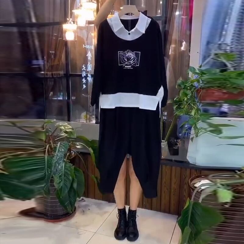 ファットmmプラスファットプラスサイズの婦人服2020新しいルーズで薄い長袖シャツパンツカジュアルウエスタンスタイルのスーツ ミックスインファッション60007077746