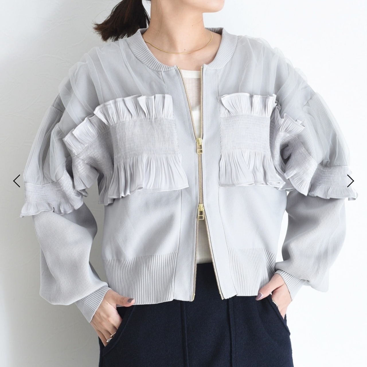 エイミーロウ　eimeelaw　Eimee Law　シャーリングフリルニットブルゾン