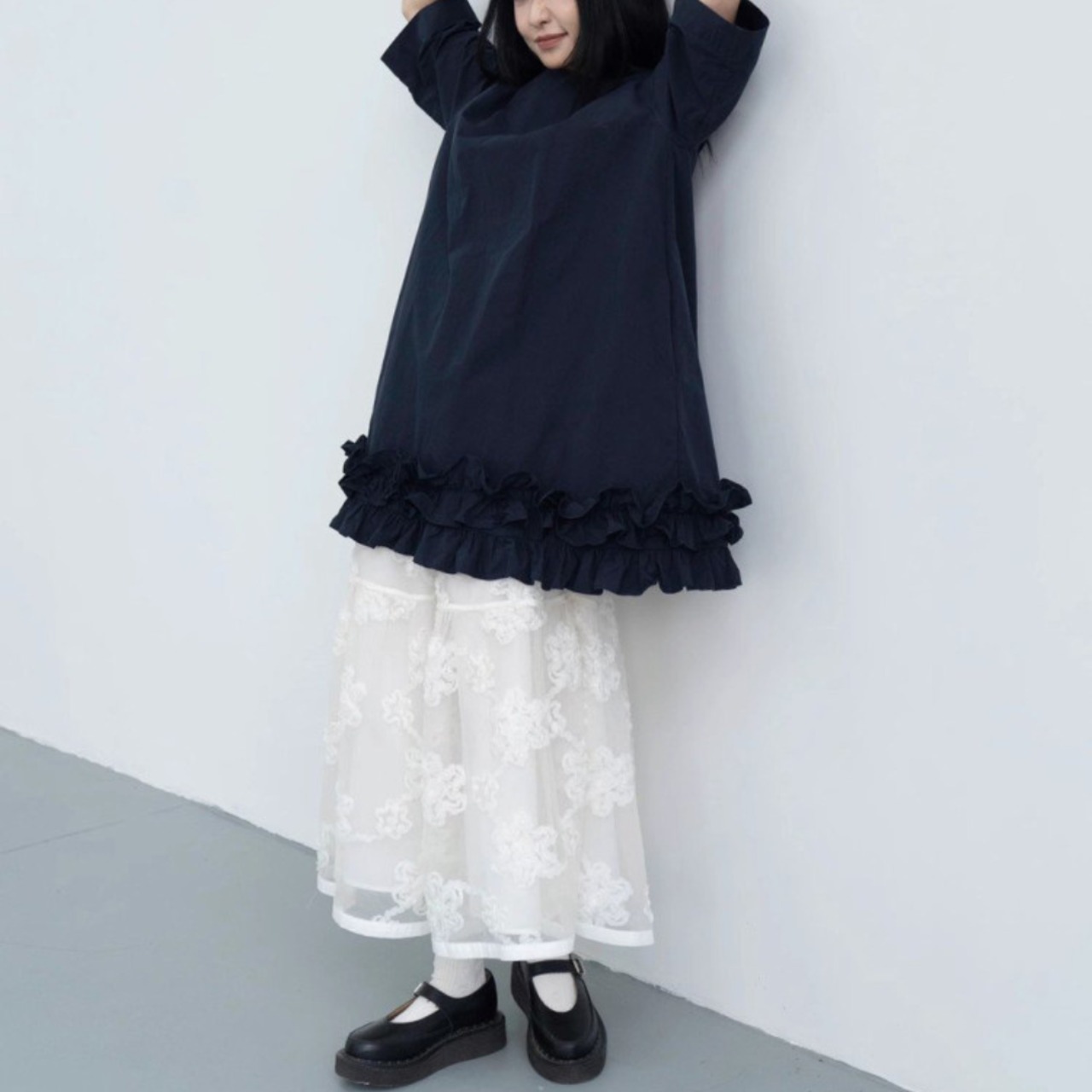 navy blue ruffle dress (ME334)