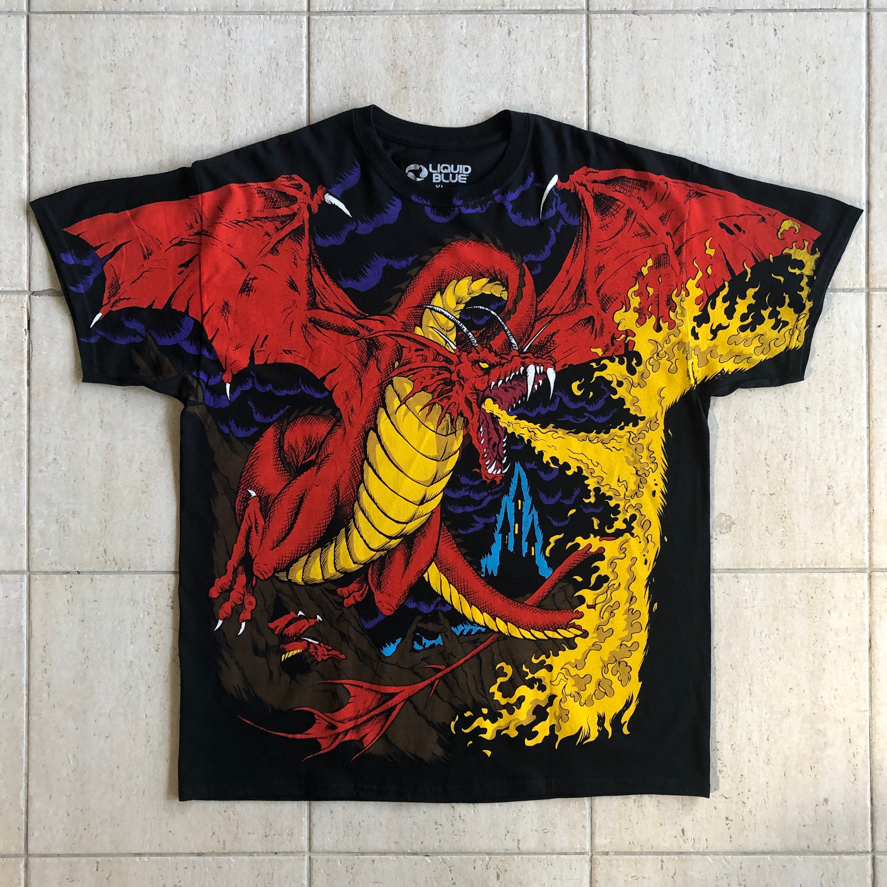 90sリキッドブルー トラヴィスドラゴン オールオーバー 半袖Tシャツ