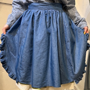 vintage blue cotton apron