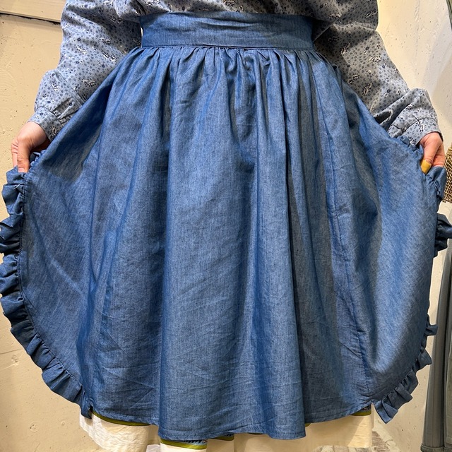 vintage blue cotton apron