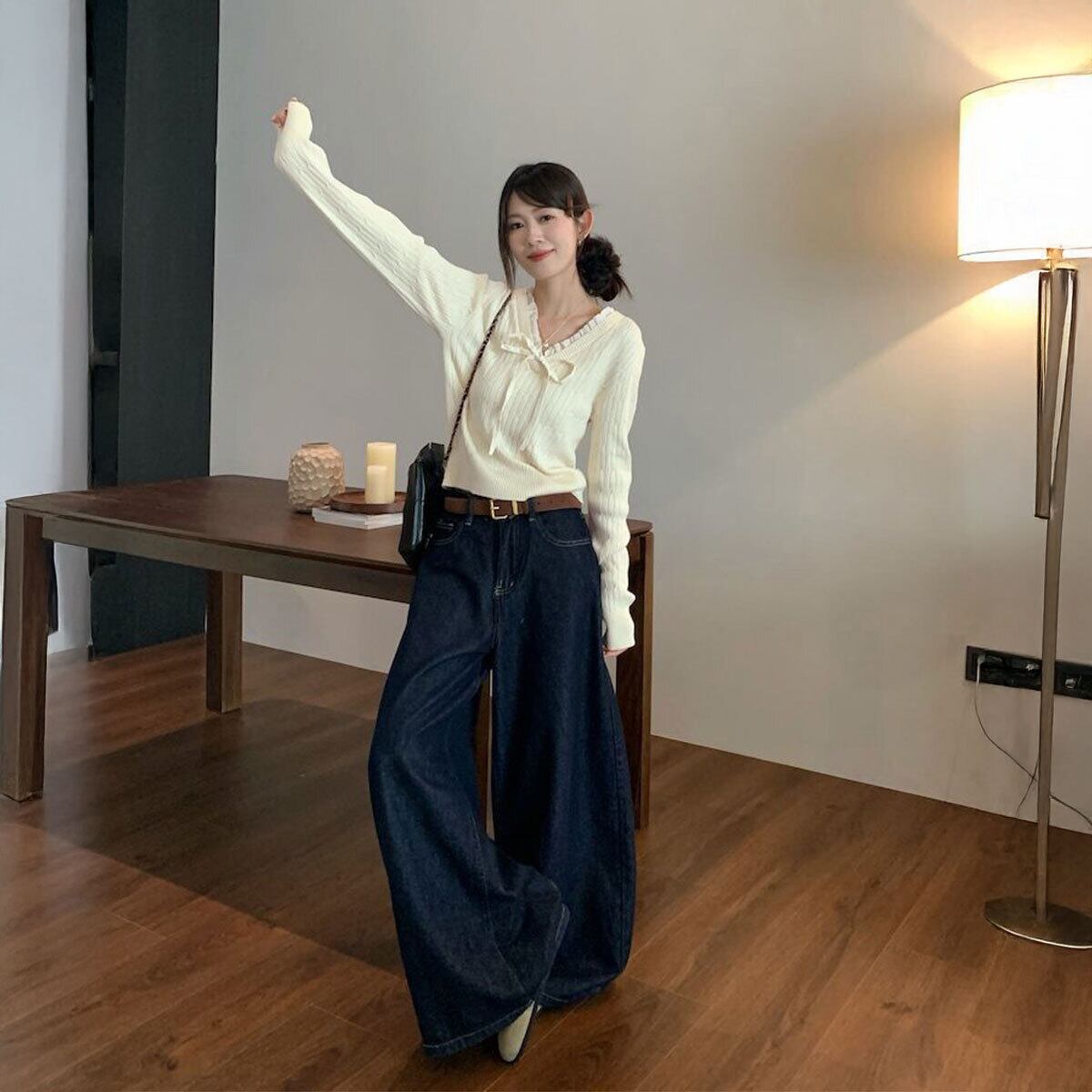 ニット 長袖 リボン フリル レディース 春秋 韓国 おしゃれ 大人 かわいい きれいめ カジュアル Vネック フェミニン ガーリー 大人可愛い 大人女子