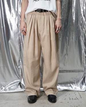 1980's "Calvin Klein" linen × summer wool 3tuck buggy slacks "made in Morocco"