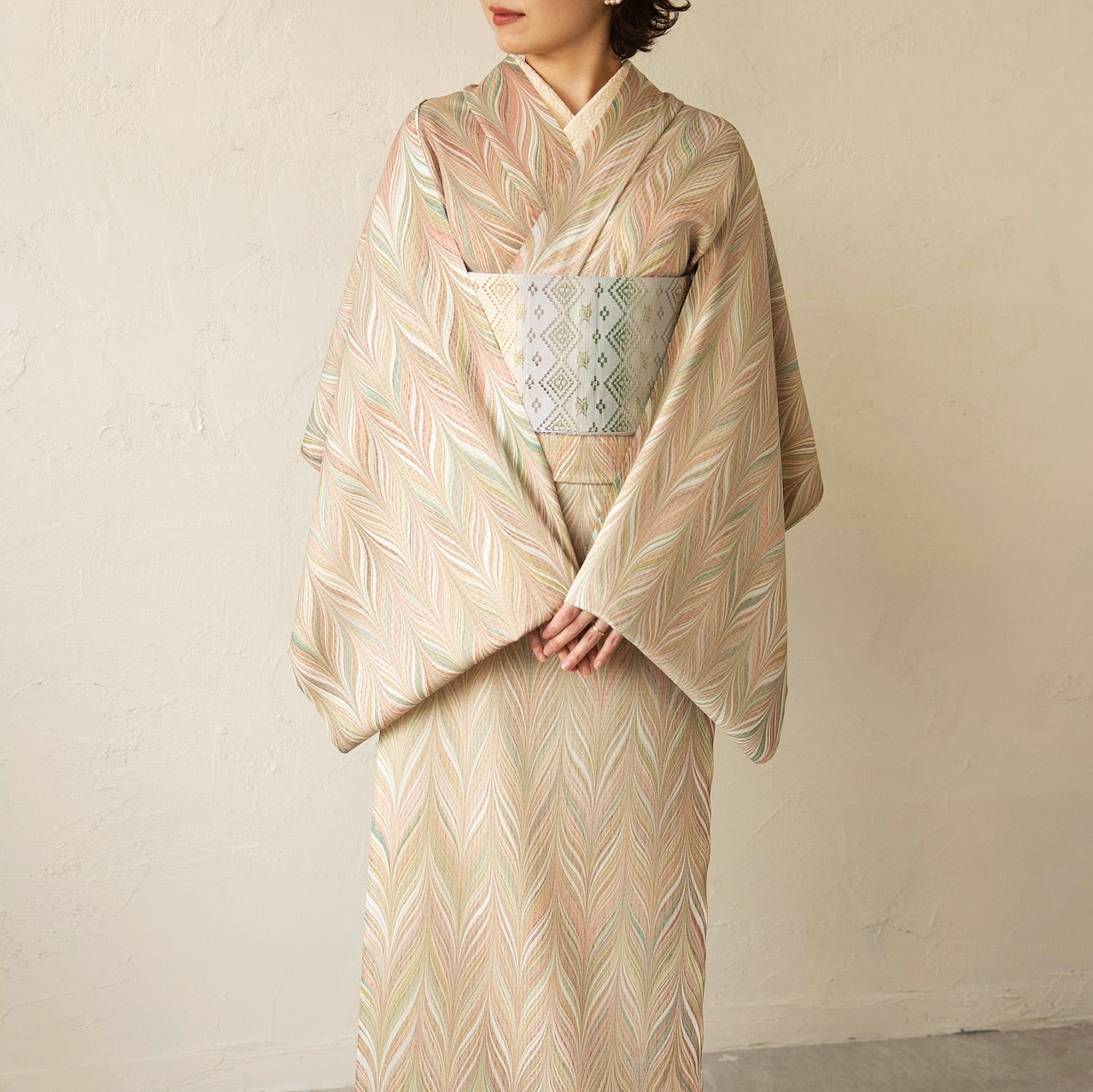 「糸杉のある麦畑〜洗えるきもの(シルジェリー格子柄)〜