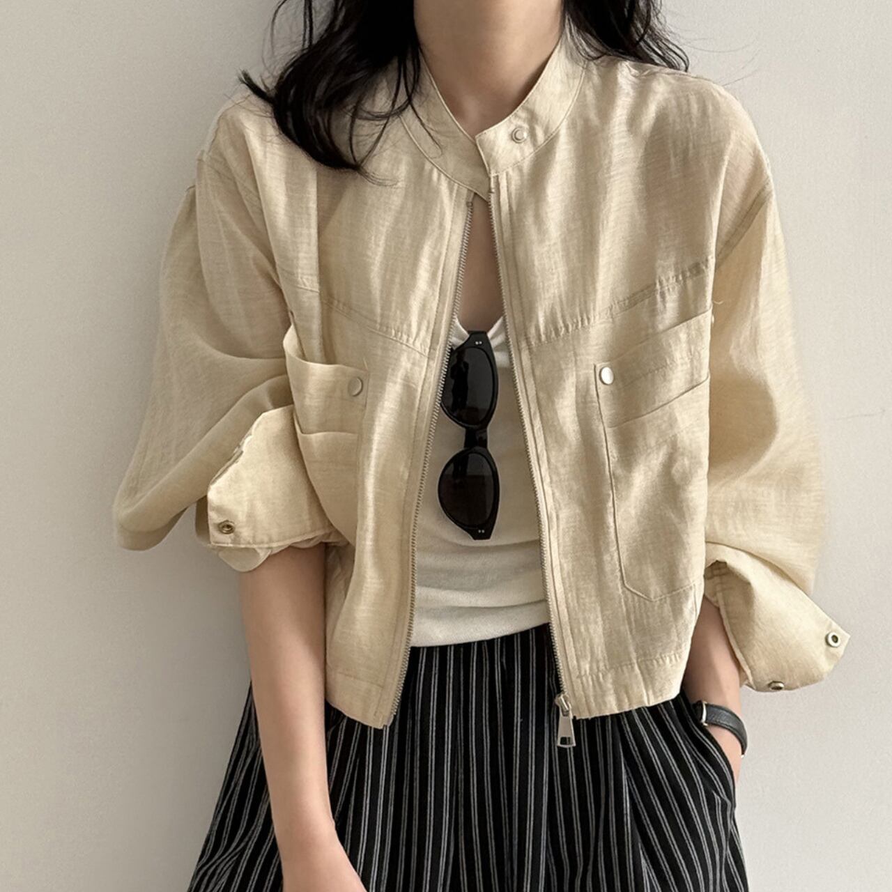 Stand-up sheer cardigan in 2 colors S1467