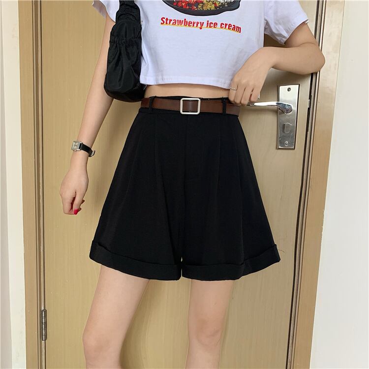 送料無料 着回し抜群 双子コーデに ベルト付 シンプル ショートパンツ カジュアルコーデ ボトムス Lamitte Deco トレンド 韓国ファッション ショップ Base店