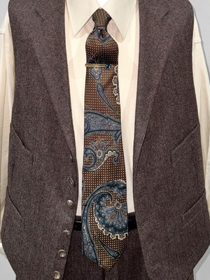 vintage silk necktie / brown × navy & orange paisley