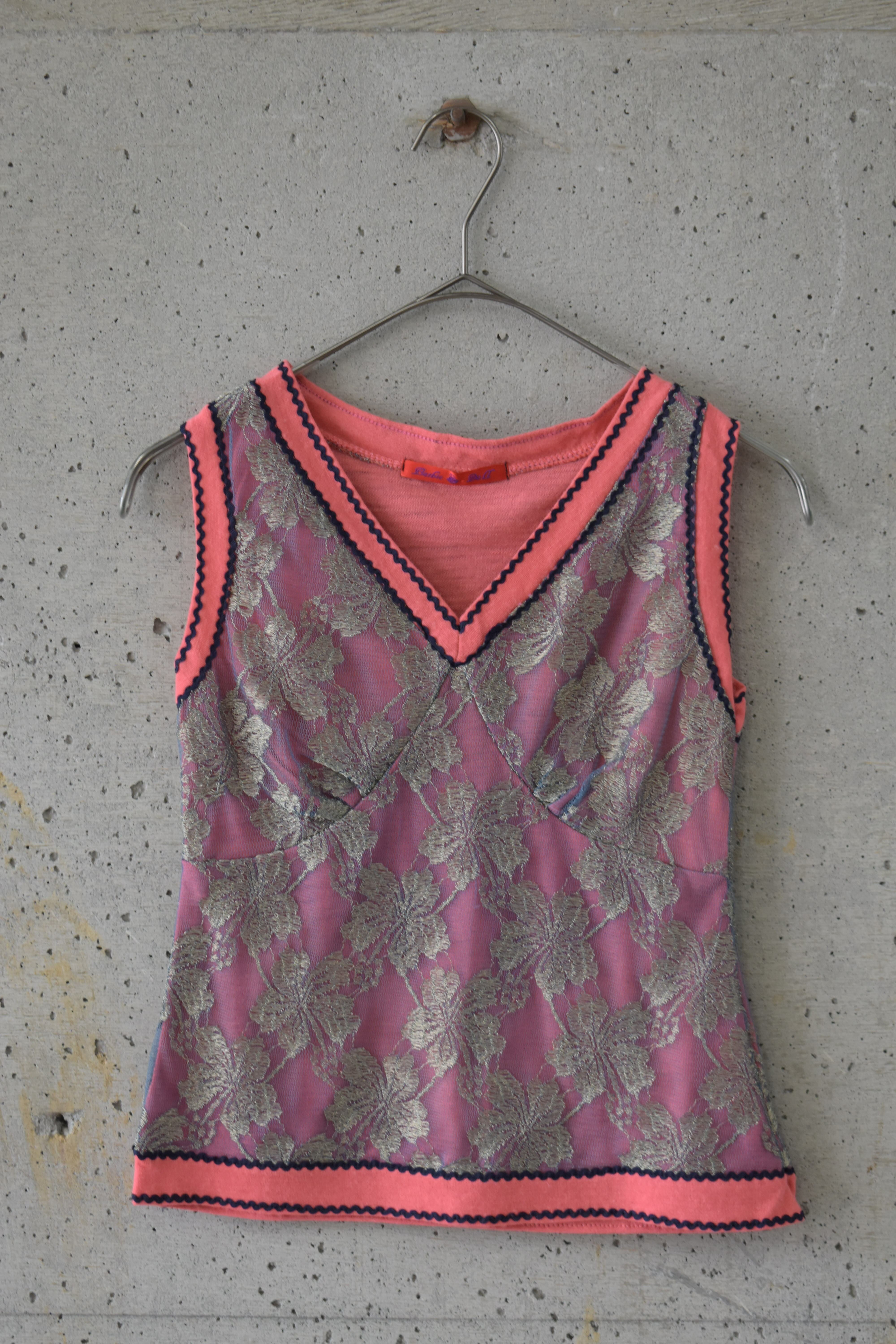 Pink and sheer navy sleeveless top
