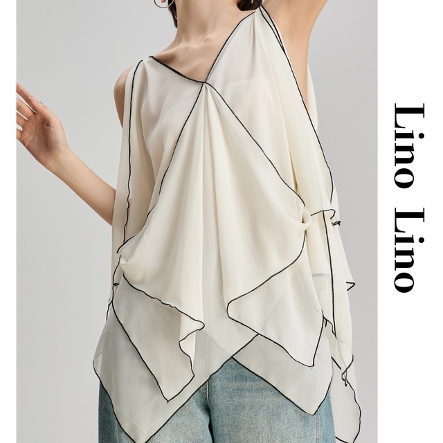 Piping V-neck Sleeveless Top L00839