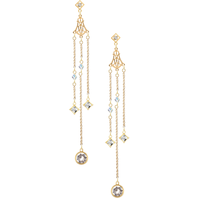 265 スワロフスキー3連ロングピアス-クリスタル | NickywithS