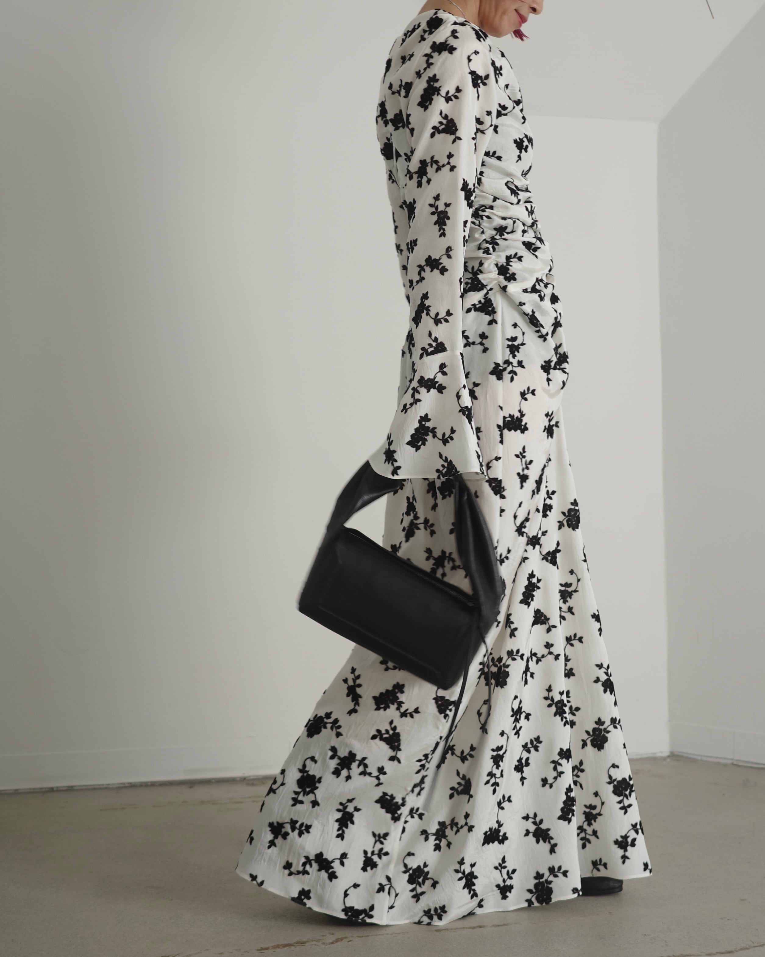 FETICO / FLOCKED ROSE PRINT GATHERED DRESS | LA VILLA ROUGE
