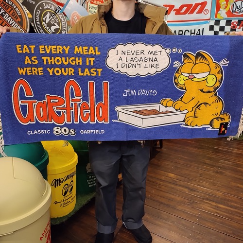 コットンフリンジマット◆ガーフィールド　ネイビー/ロングサイズ◆玄関 キッチン タペストリー　アメリカン雑貨