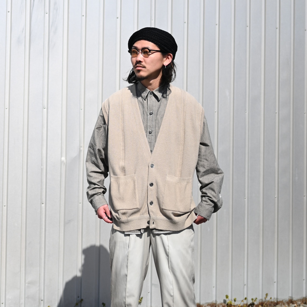 INTERIM(インテリム)MILK PAINT VINTAGE WASH BLACK SHUTTLE CHAMBRAY HYPER BIG US NAVY WORK SHIRT TYPE2