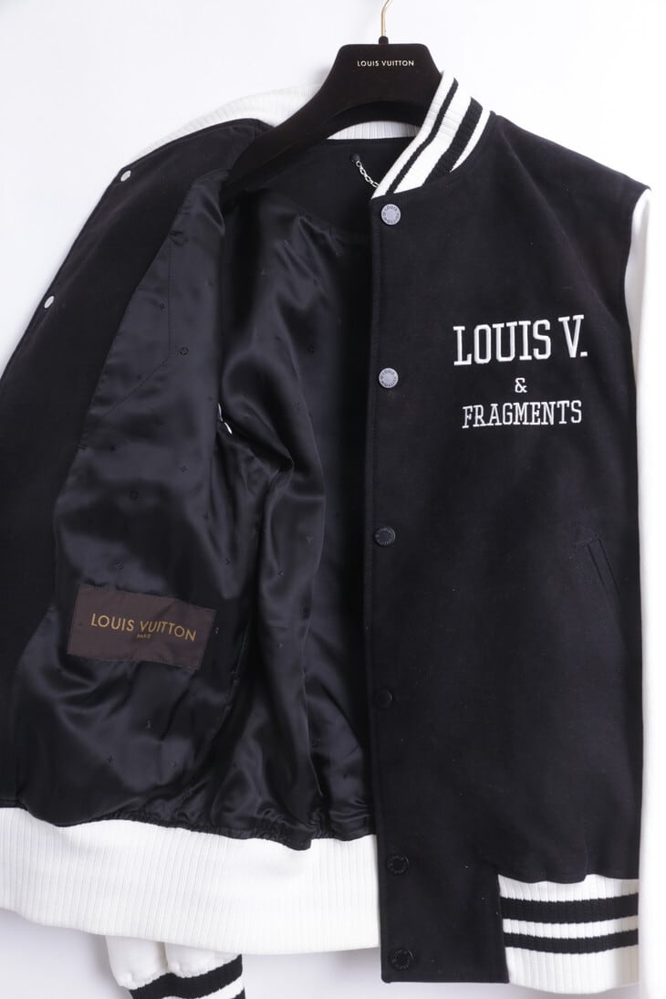 Black and White Louis V & Fragment Varsity Jacket - HJacket