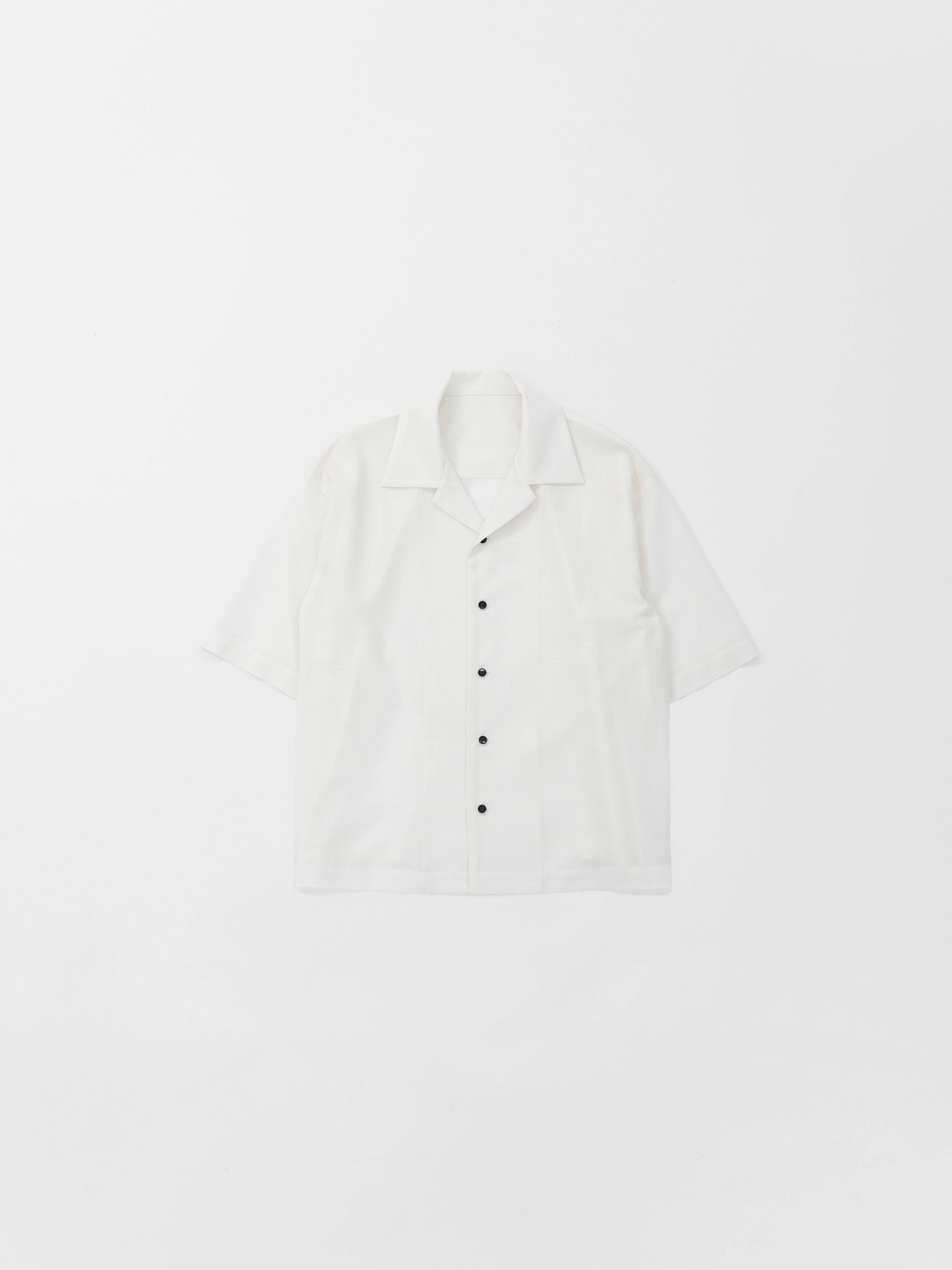 FINE WOOL RIPSTOP OPEN COLLAR SHIRT【WHITE】