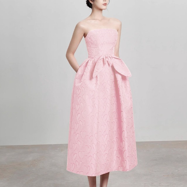 【Airi Styleシリーズ】ワンピース パーティー 高品質 チューブドレス ピンク ベージュ S M L XL
