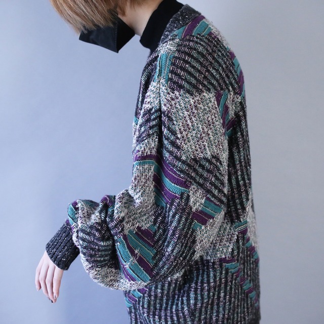 psychedelic good coloring loose silhouette knit cardigan