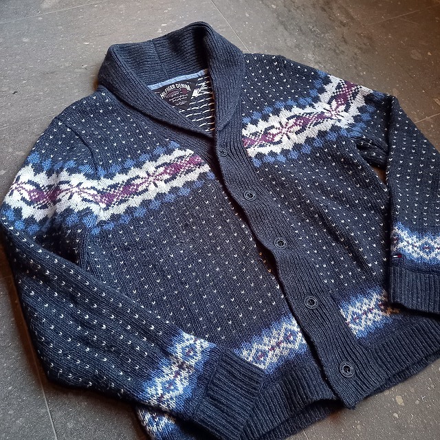 HILFIGER DENIM ビッグサイズ ノルディック柄 カーディガン used [112045]