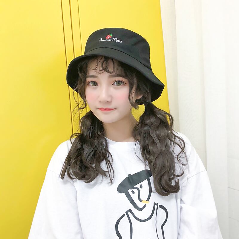 いちごレジャーポット帽子学生アート漁師帽子日焼け止め日よけ帽のシックな小さな新鮮な野生の帽子の女性版 ブラック・アイド・ピーズ44700476019