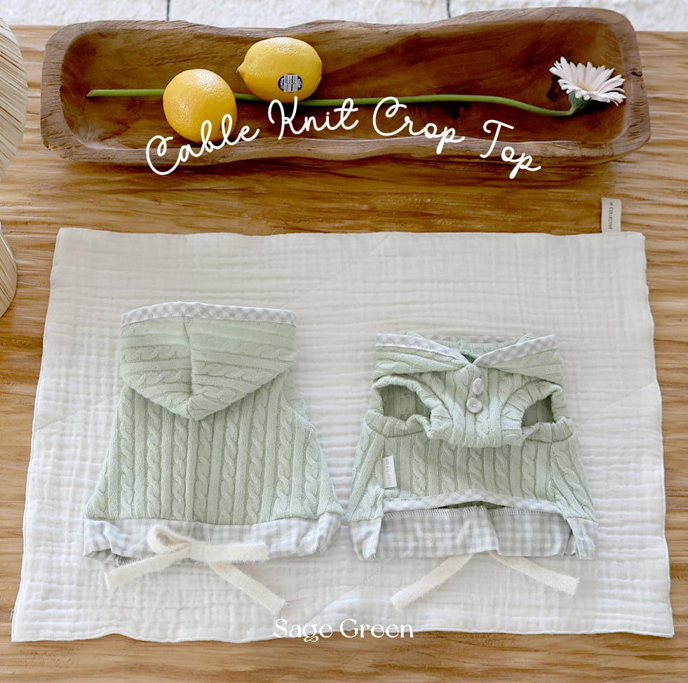 予約【near by us】cable knit crop top (sage green)
