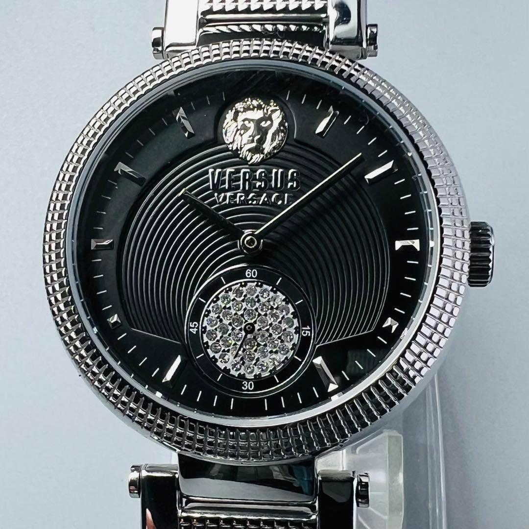 ヴェルサス ヴェルサーチ 腕時計 新品 クリスタルの輝き レディーズ シルバー 電池式 ベルサーチ ブラック クォーツ ケース付属