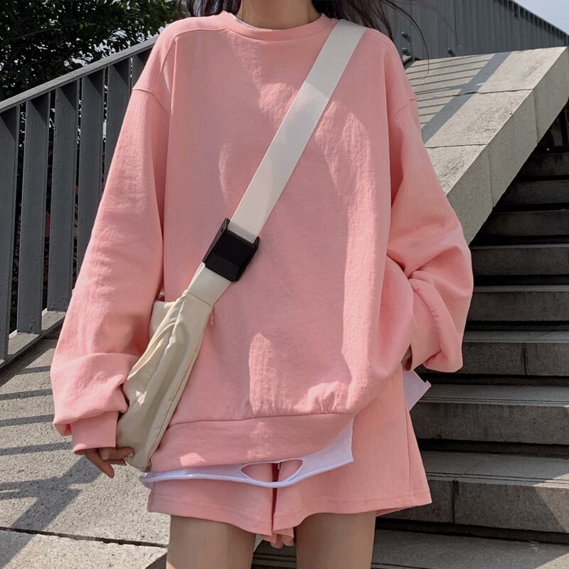 スプリングカジュアルソリッド カラールーズセーター ショーツ ロング 春物 ブルマー ソリッドカラー ケッペル29262352333