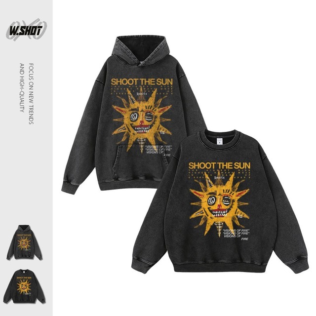 VINTAGE ストリート 落書き太陽パーカー/スウェット T1871