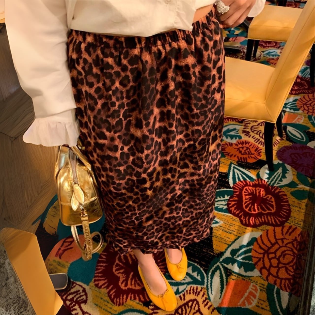 バックスリットレオパードミディスカート R01323