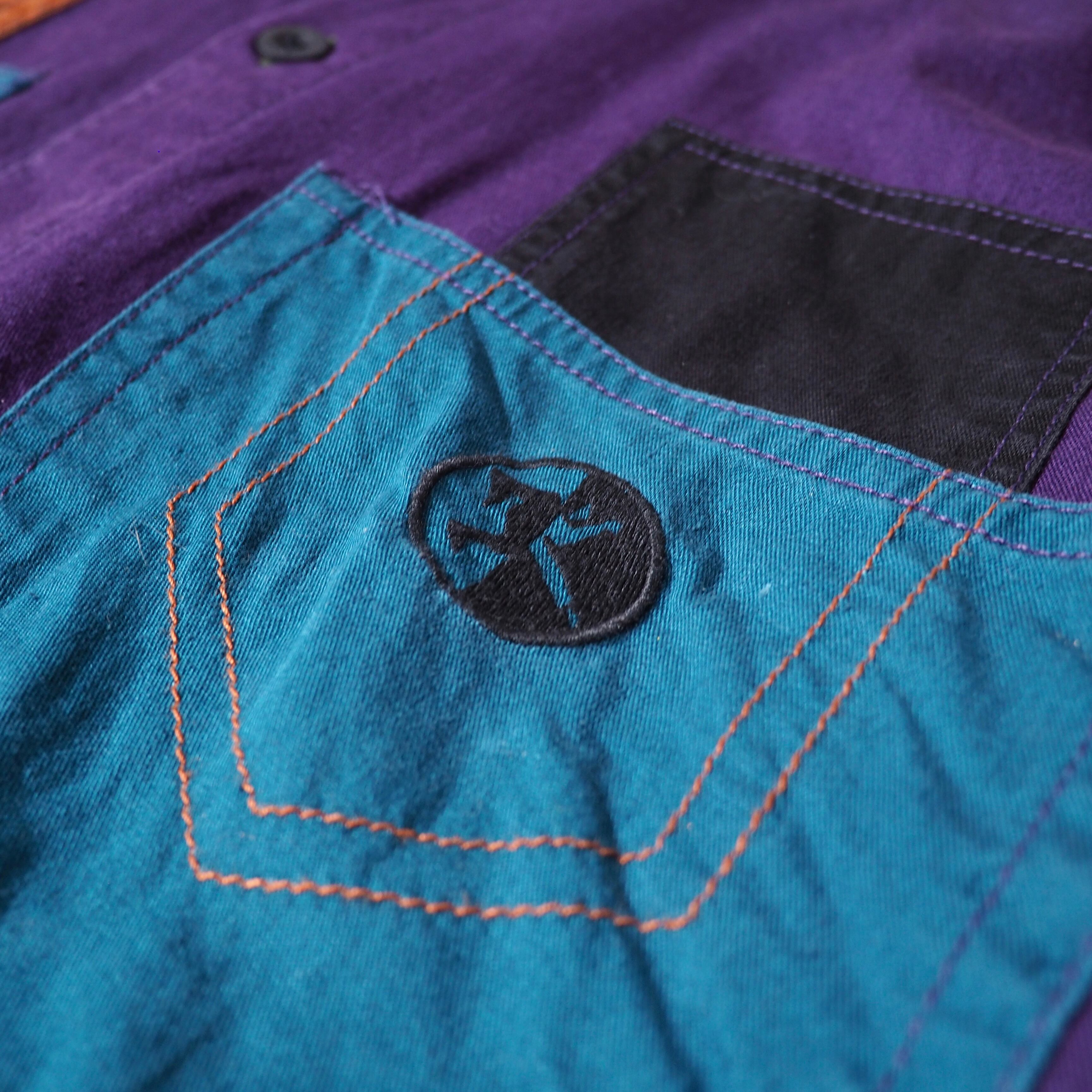 Good multi pop color panel combination loose shirt