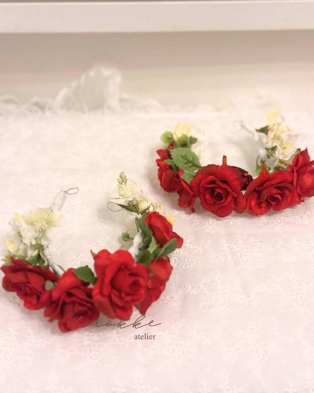 Ever Red Rose Crown   わんちゃん用  5輪タイプのレッドローズの花冠・チョーカー（バレッタ付き）