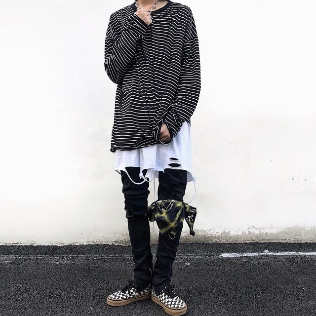 予約販売】 付け裾 レイヤード風 着け裾 重ね着風 メンズ ダメージ加工