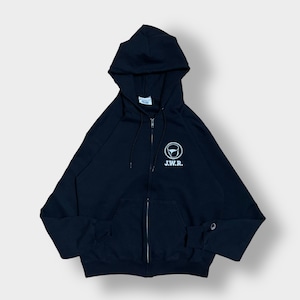 Champion 企業系 スウェット ジップアップ フルジップ パーカー ワンポイントロゴ バックプリント フーディー M 黒 チャンピオン us古着