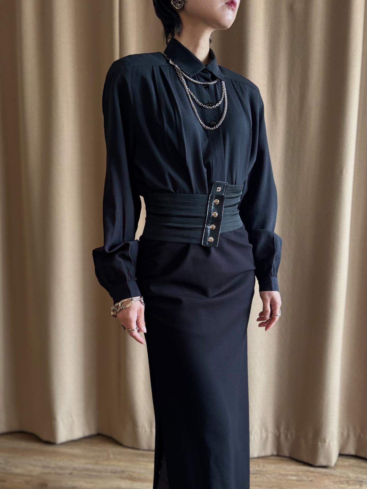 oval button import black shirt-5190-3