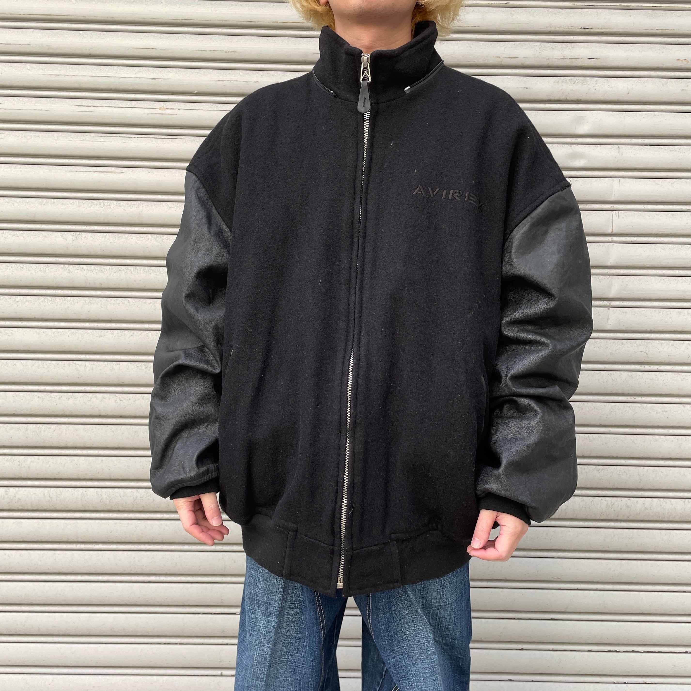送料無料』USA製 AVIREX スタジャン 本革 ブラック 5XL ビッグサイズ 