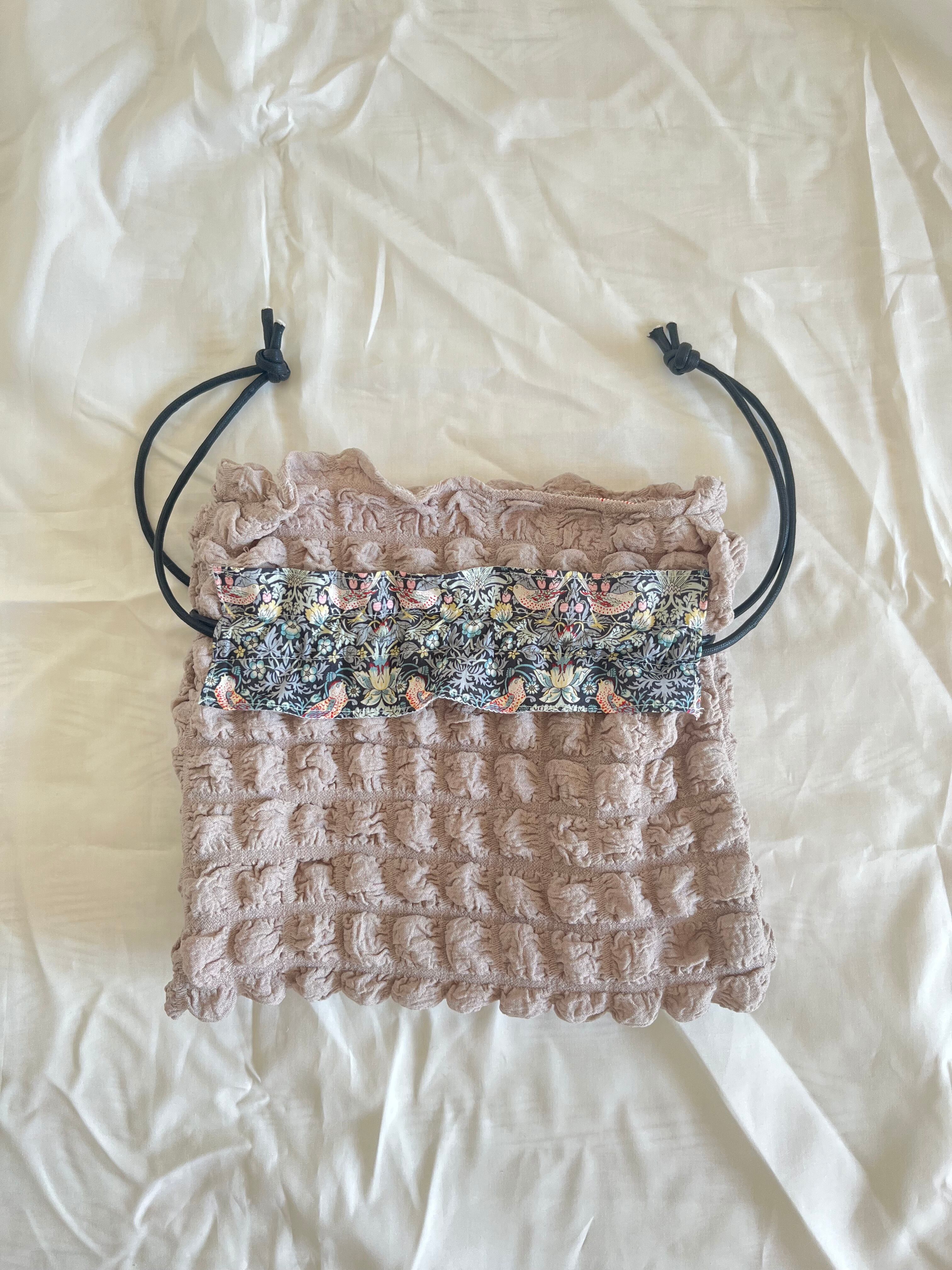 リバティ&ポコポコ生地 肩掛け可能 巾着 バッグ