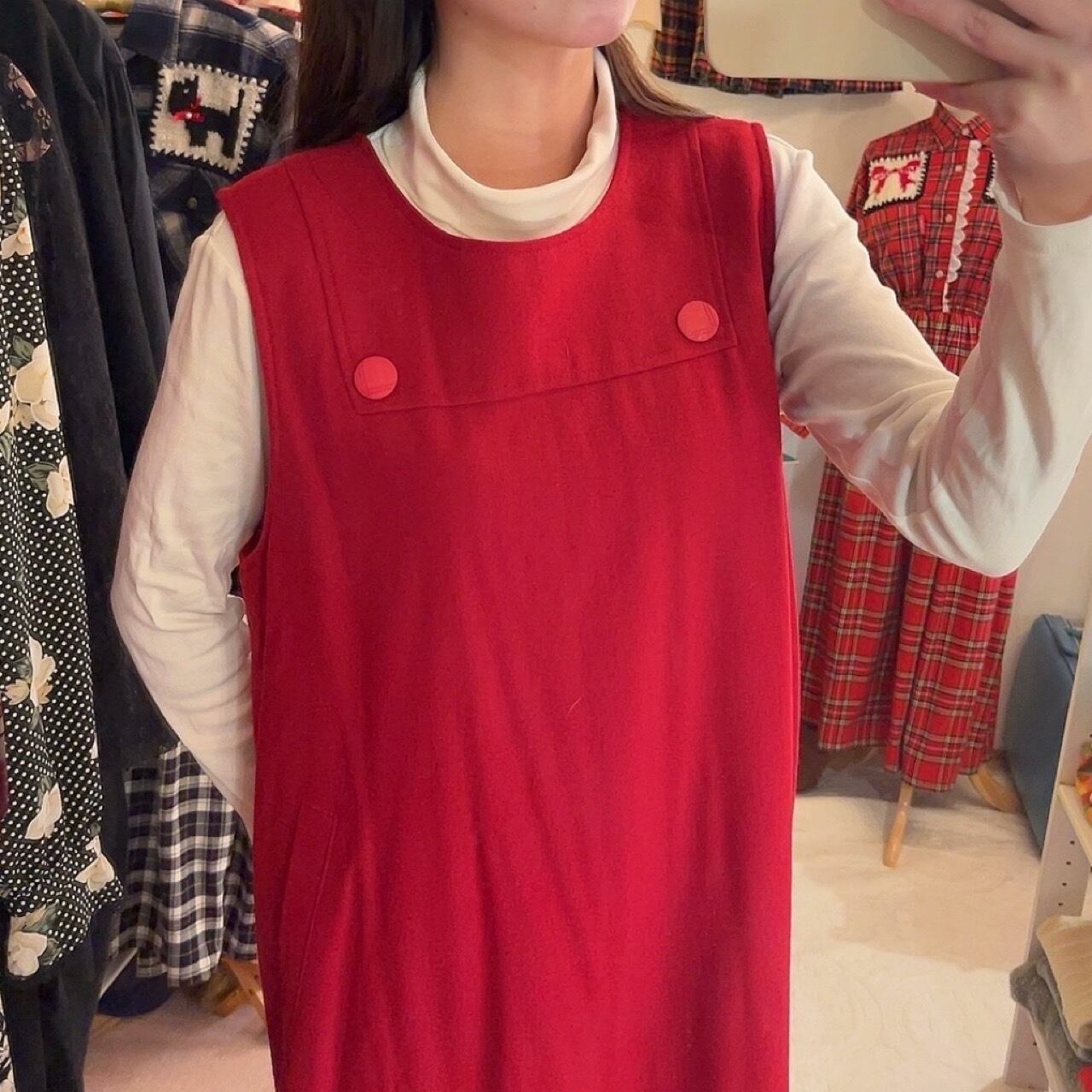 red button wool jumper skirt