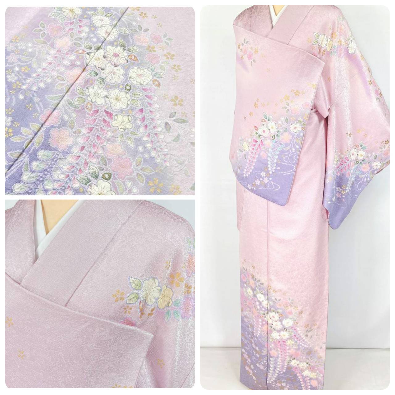 翠山工房 辻が花 絞り 金通し 美品 訪問着 正絹 紫 ピンク パステル 966 | kimono Re:和 [online store] キモノリワ  着物 帯