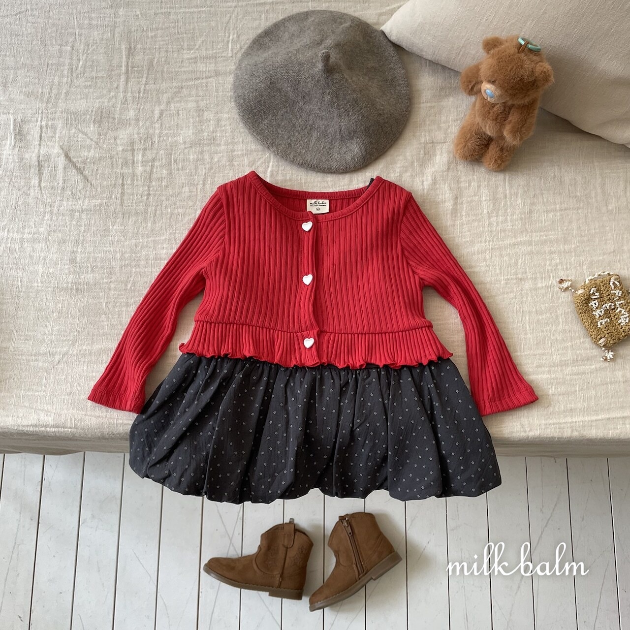 韓国子供服 / 26Autumn / Milkbalm / パンプキン ワンピース / 女子服 / キッズ服 / 秋服 *XS~XL*