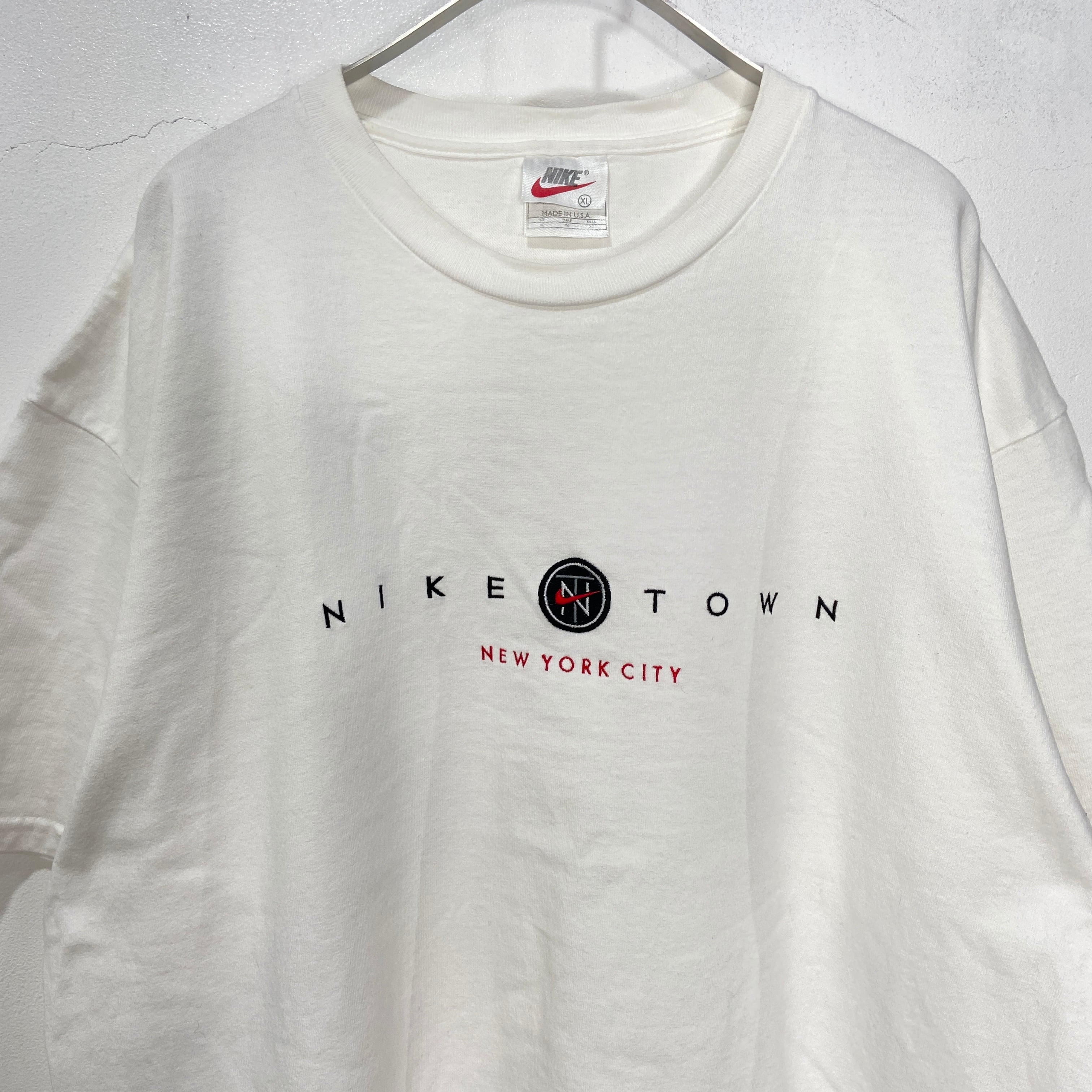 90s USA製 NIKE ナイキ 刺繍ロゴTシャツ スウォッシュロゴ 白 XL 
