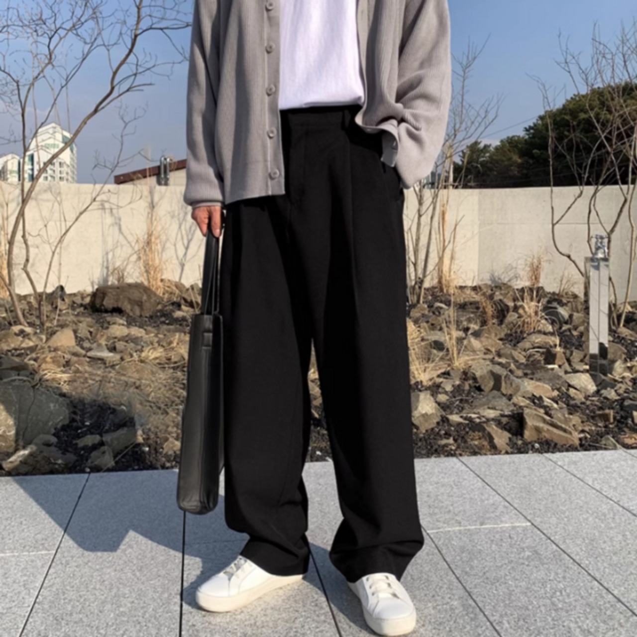 ダブルプリーツドレープワイドカジュアルパンツ　0751