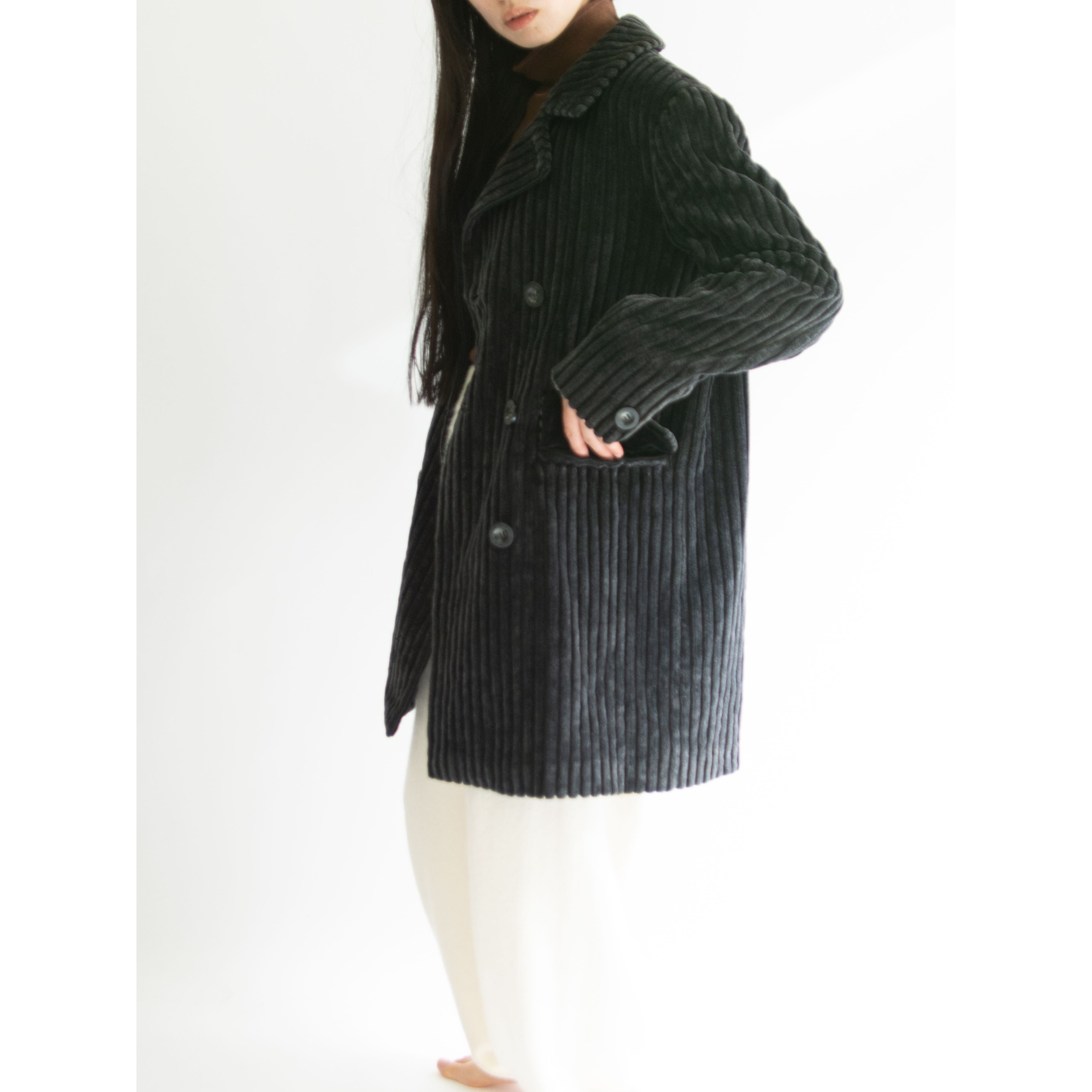 【MaxMara SPORTMAX】Made in Italy 100% Cotton Corduroy Double Jacket（マックスマーラ スポーツマックス イタリア製 太畝コーデュロイダブルジャケット コート）