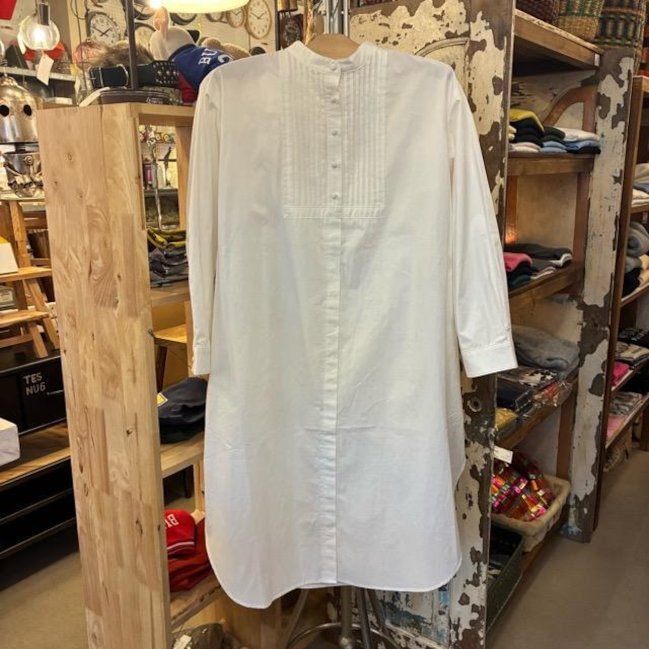 ICHI Cotton Pintuck Shirt Dress in White and White, Women's, Long Sleeve, Open Front, Perfect for Layering