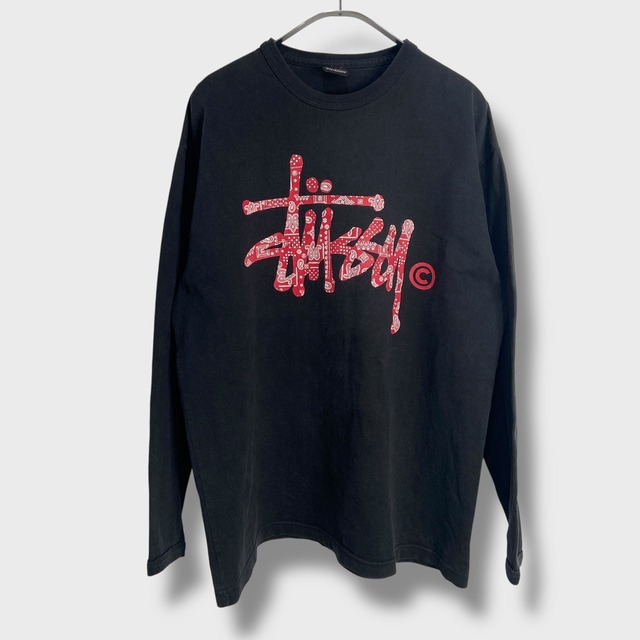 00s STUSSY バンダナ柄ロゴロンT ショーンフォント 黒 L