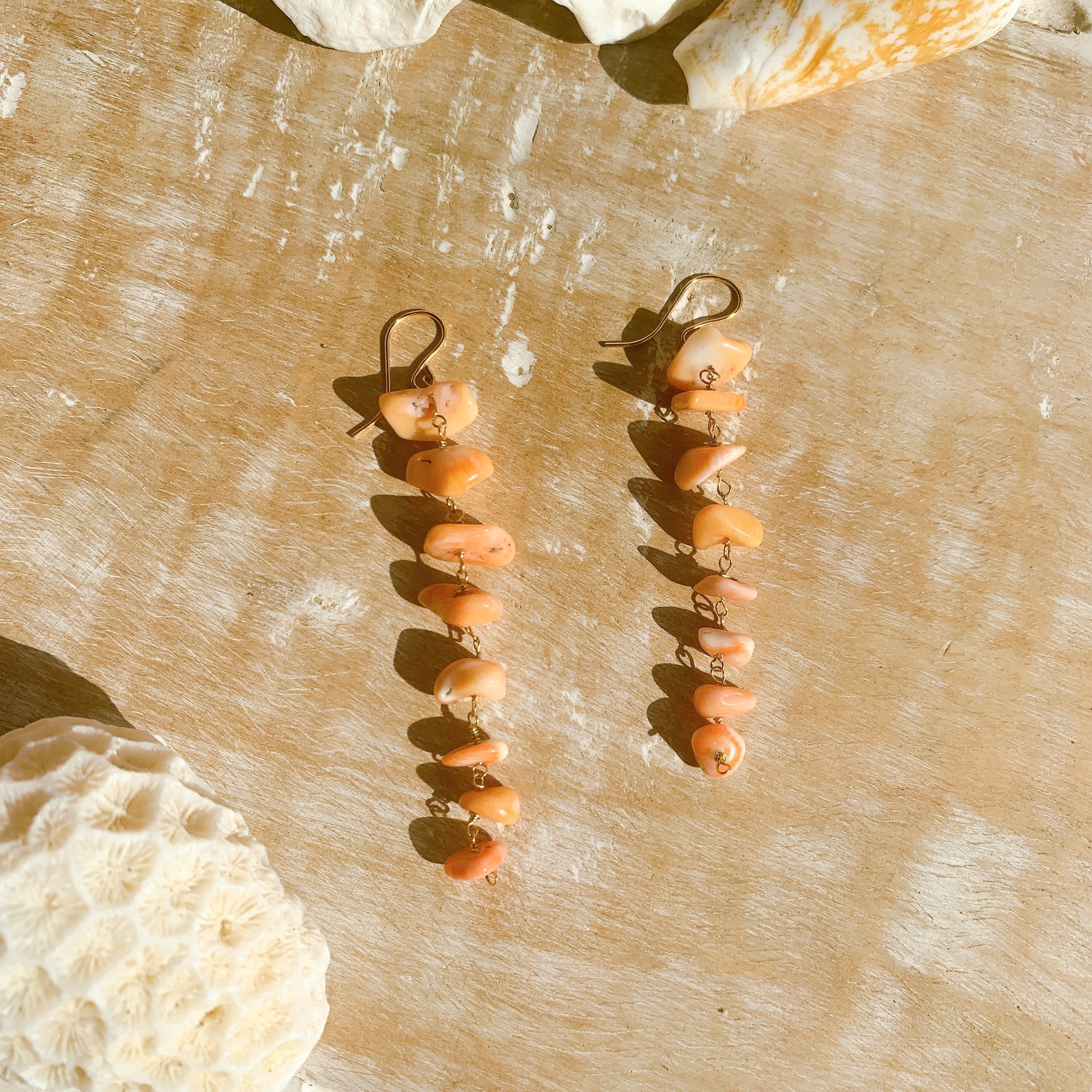 14KGF coral long PE【K14ゴールドフィールド コーラルロングピアス