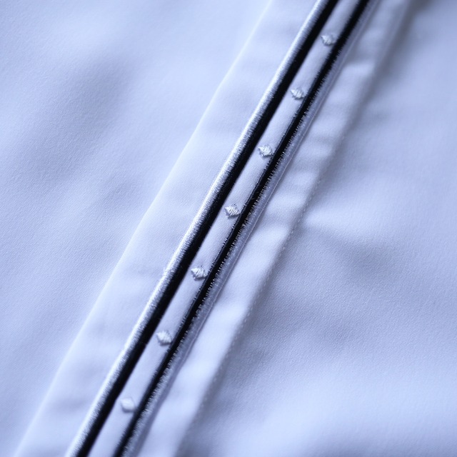 "刺繍" black and silver design fry-front band-collar minimal shirt