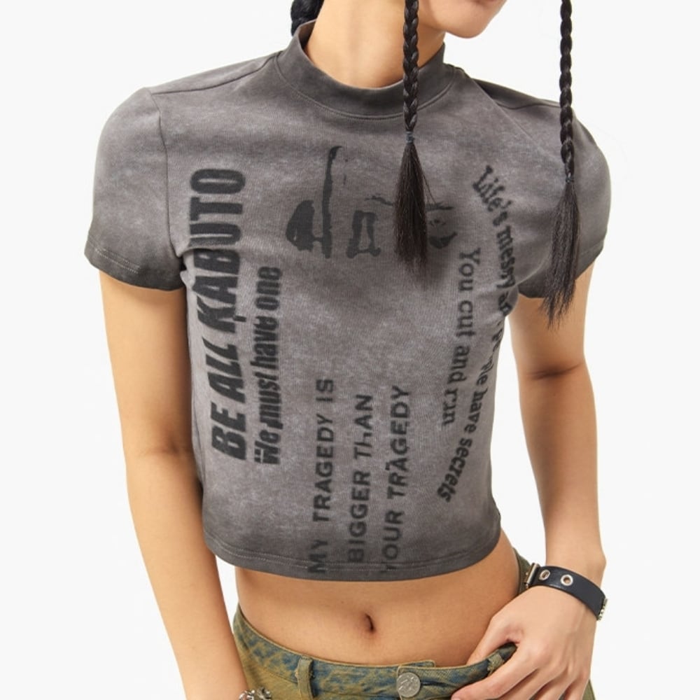 Bottle-neck cropped tops E7137