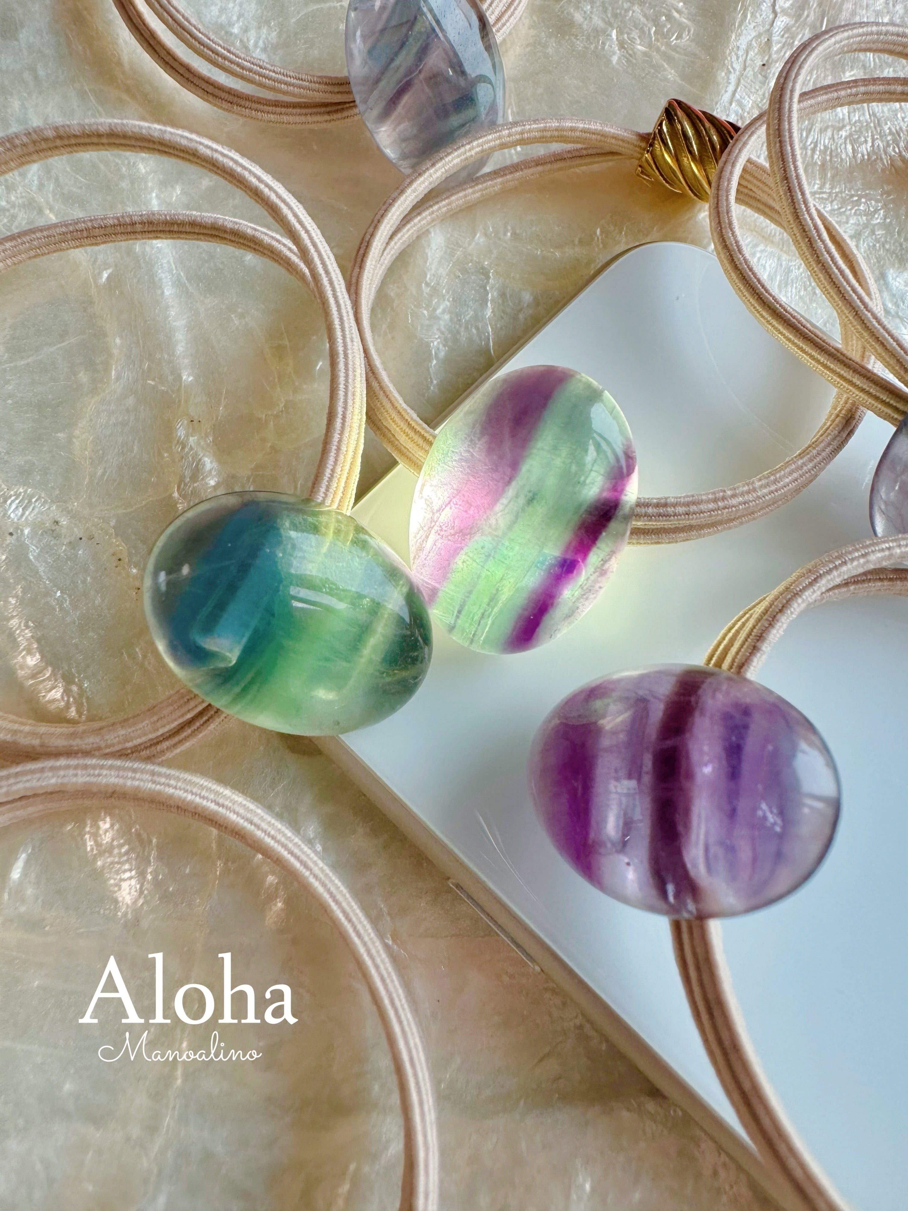Oval Fluorite hair accessory(オーバルフローライトヘアゴム)