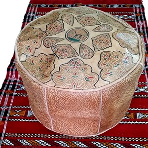 モロッコ プフ ラクダ本革レザー スツール（ラクダ）オットマン POUF【モロッコ直輸入】